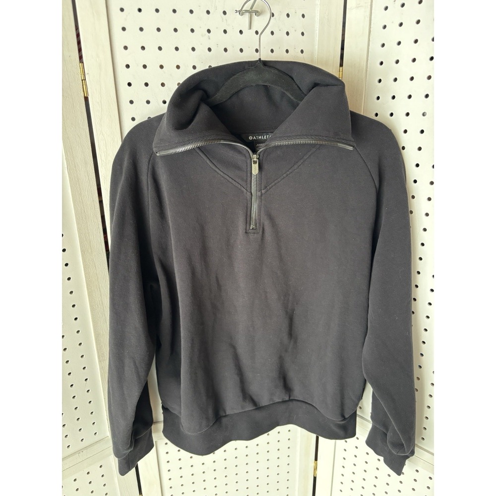 ATHLETA EASY FLEECE 1/4 ZIP SWEATSHIRT Black Small Women's Long Sleeve High Neck
